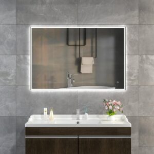 KELI 1200x800mm Stačiakampis veidrodis / LED atitrauktas apšvietimas iš priekio ir iš galo