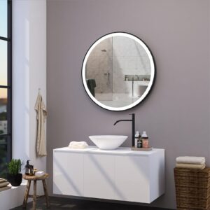 NEO 600mm Apvalus veidrodis / LED apšvietimas iš priekio / Aliuminio rėmas padengtas milteliniu būdu